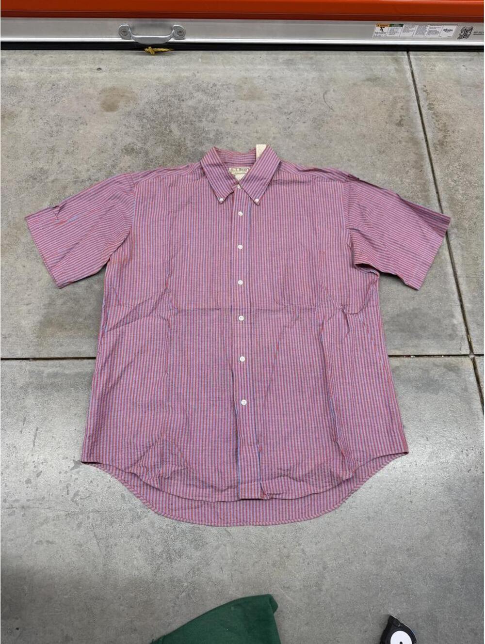 vintage l.l. bean orange and blue made in usa button down shirt size large
